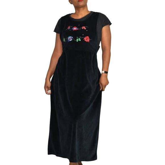 Vintage Christmas Dress Velour Pinafore Bib Overall Jumper Plush Holiday Size XL - Picture 13 of 13